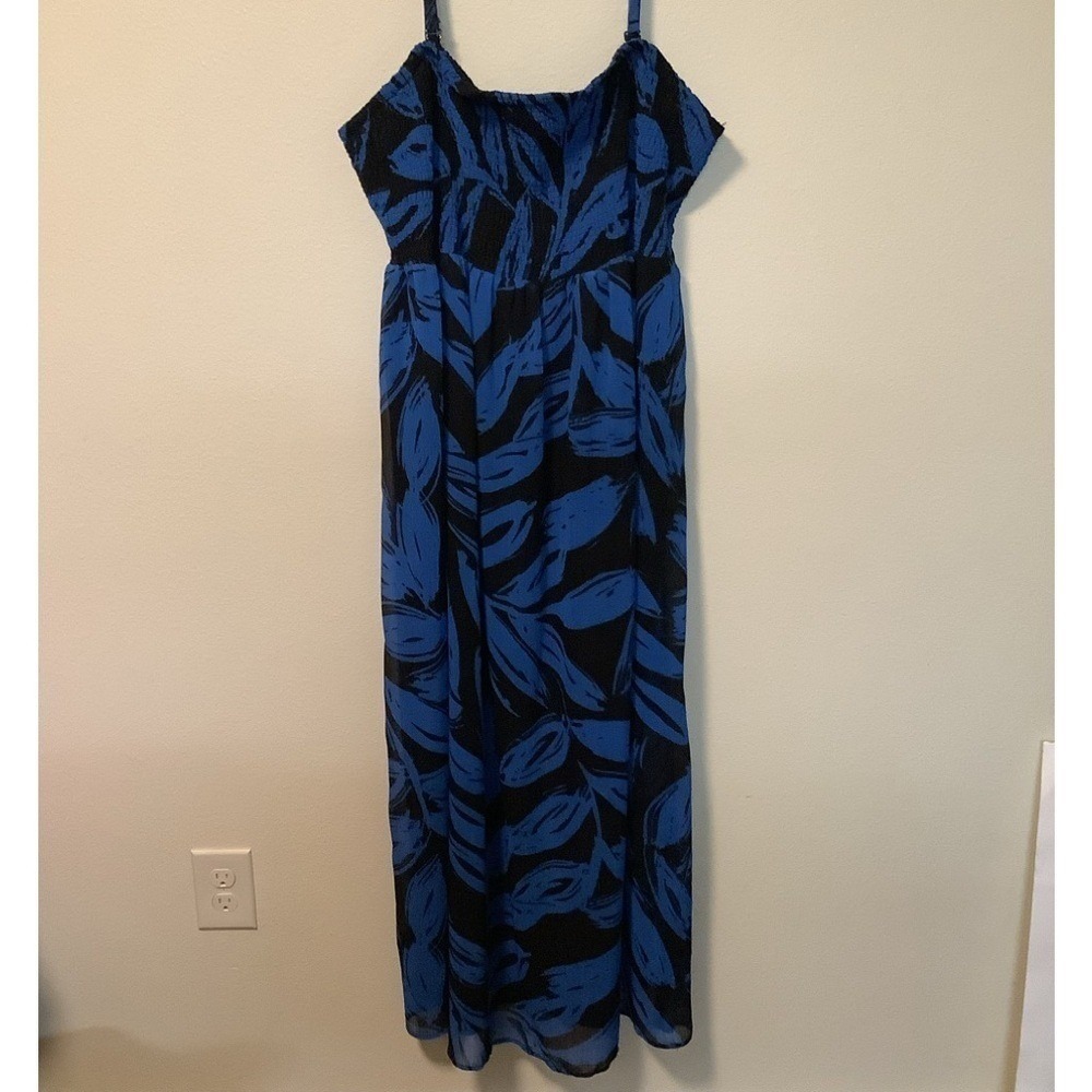 Lane Bryant Women's 22/24 maxi black blue floral print smock maxi dress